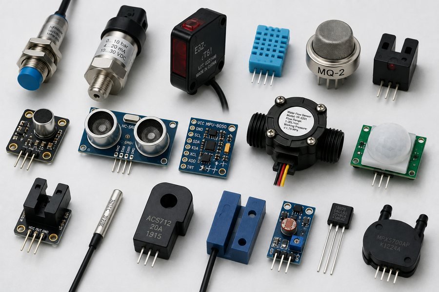 Temperature, pressure, current, optical and proximity sensors