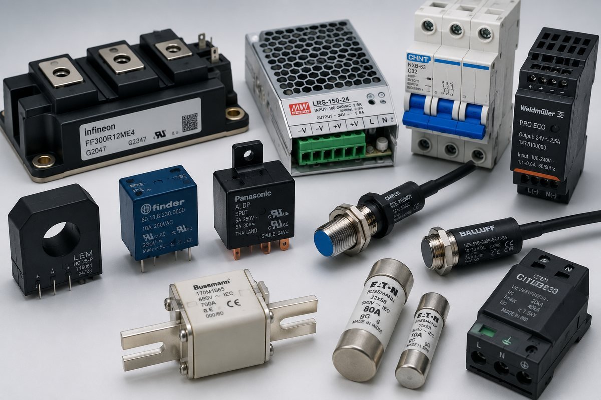 Industrial power modules, sensors, fuses and DIN-rail power supplies
